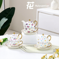 Théière en céramique peinte à l'or, résistante à la chaleur, style minimaliste, théière mère-enfant, petite tasse à café florale, soucoupe, cadeau