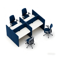 Poste de travail combiné moderne et minimaliste en bois et tissu, élégant et cloisonné, pour deux, quatre ou six personnes, avec bureau informatique multi-personnes