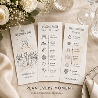 Cartes de chronologie personnalisées pour mariage, cartes en papier esquisse dessinées à la main pour affichage du programme des événements du jour du mariage