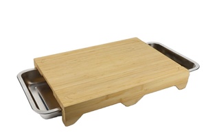 Ensemble de 3 planches à découper en <span class=keywords><strong>bambou</strong></span> avec tiroir, rangement de qualité alimentaire pour comptoirs de cuisine, surface antidérapante et compatible couteaux - Product Image 2