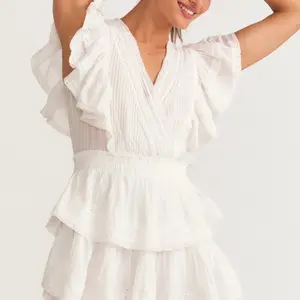 2022 Summer Dress V-Neck Ruffle Sleeves Pleated Ladies Mini Skirt Summer Fashion Factory Custom Skirt Fashion Design