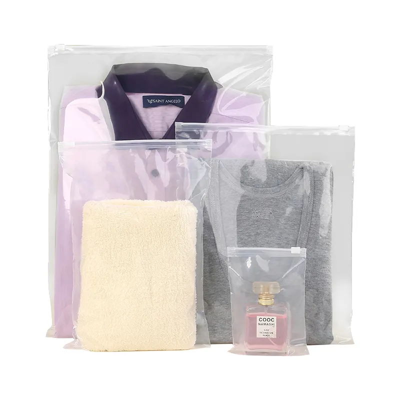 Chemise auto-scellante vêtements fermeture à glissière fermeture à glissière transparente fermeture à glissière en plastique givré vêtements sacs en gros emballage personnalisé logo imprimé