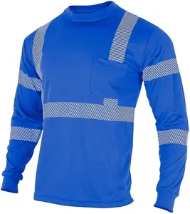 ANSI Blue High Visibility Polyester Bird Eye Mesh Breathable Work Safety Long Sleeve Shirt