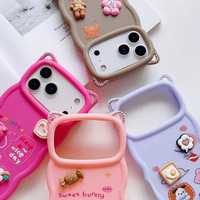 Coque de téléphone portable 3D mignonne pour iPhone 16 15 17 Plus 12 Max, motif de dessin animé, caoutchouc, antichoc, coque arrière de téléphone