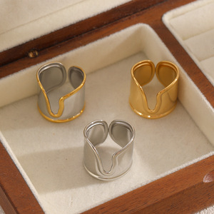 Geometric Stainless Steel <b>Rings</b> For Women Irregular 18k Gold Plated <b>Titanium</b> Steel Fashion Jewelry Gift - Product Image 2