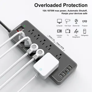 SL-810S US Standard Power Strip Surge Protector 10 AC Outlets 6ft Extension Cord 4 USB 1TYPE C Chargingポート