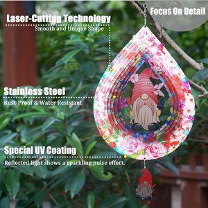 EnchGarden - Adorno de Jardín con Forma de Gnomo Rosa, 12 Pulgadas, Acero Inoxidable 3D de 0.5 mm de Grosor, Escultura Cinética Colgante para Jardín, Navidad - Product Image 4