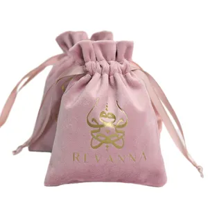 Popular Bolsa De terciopelo rosa súper suave de lujo para cosméticos con cordón de terciopelo bolsa de cosméticos bolsa de joyería de terciopelo
