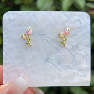 Eleganti orecchini a tulipano retrò 18K in rame placcato oro zircone Multi stile abbigliamento quotidiano regali, gioielli di moda classica - Product Image 6