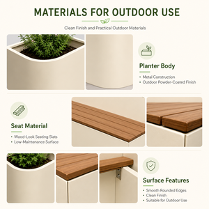 Fioriera Moderna Commerciale da Esterno con Sgabello, Struttura in Metallo Resistente per Caffè e Pubbliche Aree Verdi, Fioriera con Seduta in Metallo - Product Image 4