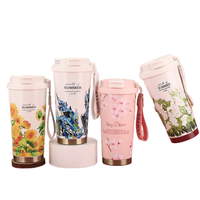 Tasse à café isotherme double paroi en acier inoxydable 316 Lily Valley, motif floral, gourde portable double usage pour l'extérieur
