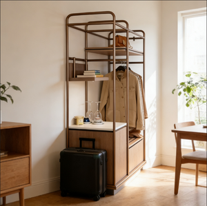 Meuble de rangement sur mesure en laiton et cuivre rouge, style antique, avec structure métallique, pour hôtel, <span class=keywords><strong>maison</strong></span> d'hôtes ou location. - Product Image 3