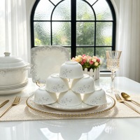 Service de vaisselle en porcelaine fine 10-50 pièces avec assiettes, bols et tasses - Marque HIHUI, origine Pékin, compatible lave-vaisselle et micro-ondes, motif paysager