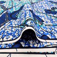 Kain Ankara Bunga Botani Biru 95gsm 100% Poliester Kain Cetak Lilin Afrika Motif Bunga untuk Jahit Gaun Wanita