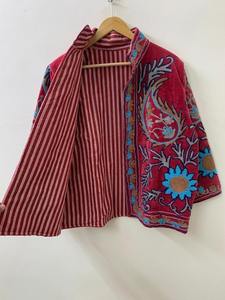 Hecho a mano Suzani corto bordado Hippie Floral terciopelo Suzani bordado a mano chaqueta cuello simulado terciopelo chaqueta a medida - Product Image 2
