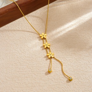 Gold Plated Flower Necklace With Diamond Accents Long Tassel Design Everyday Wear - Product Image 3