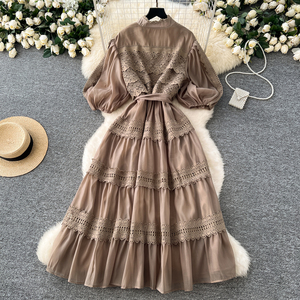 Váy dài nữ mùa xuân <span class=keywords><strong>2025</strong></span> LW1308, kiểu dáng thanh lịch với eo thắt dây, tay bồng và chi tiết ren - Product Image 5