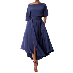 Vestido Midi Casual Elegante de Verão com Ombro Único, Cintura Alta, Assimétrico e Cor Sólida Estilo Vintage - Product Image 6