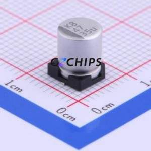 Condensateur électrolytique en aluminium SMD VUA470M1VTR-0607, SMD, D6.3xL7.7mm 47uF 20% 35V 6.3mm - Product Image 1
