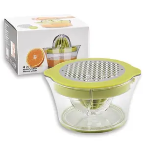 Venta al por mayor Manual de plástico utensilios de cocina Gadgets 4 en 1 multifunción naranja limón exprimidor jengibre ajo rallador máquina