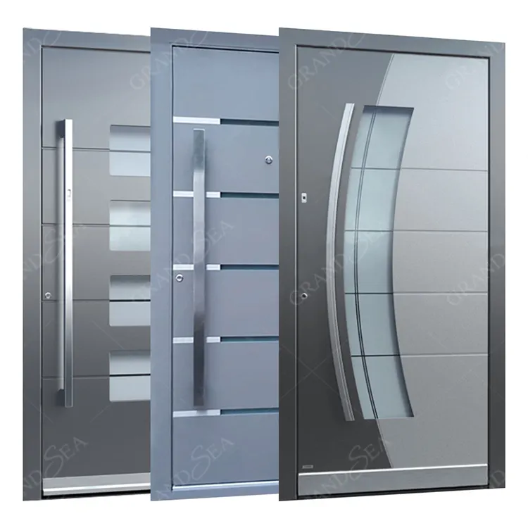 Puertas pivotantes delanteras de lujo Entrada de metal de aluminio Estilo Panel grande Vidrio templado Aluminio Puertas pivotantes delanteras de entrada modernas