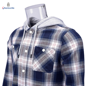 Men's <strong>Hoodie</strong> <strong>Shirt</strong> 100% Cotton Long Sleeve <strong>Check</strong> Heavyweight Flannel Casual <strong>Hoodie</strong> Overshirt for Men - Product Image 2