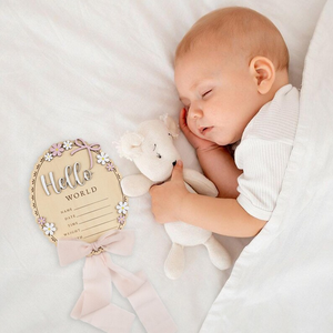 Daisy Hello annuncio di nascita del mondo del nome del bambino segnano le statistiche di nascita del nome del bambino foto del neonato annuncio di nascita in ospedale rustico - Product Image 4