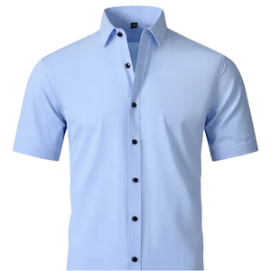 Chemise habillée professionnelle en twill respirant à col rabattu et simple boutonnage haut de gamme pour homme, manches courtes, collection été 2025 - Product Image 1