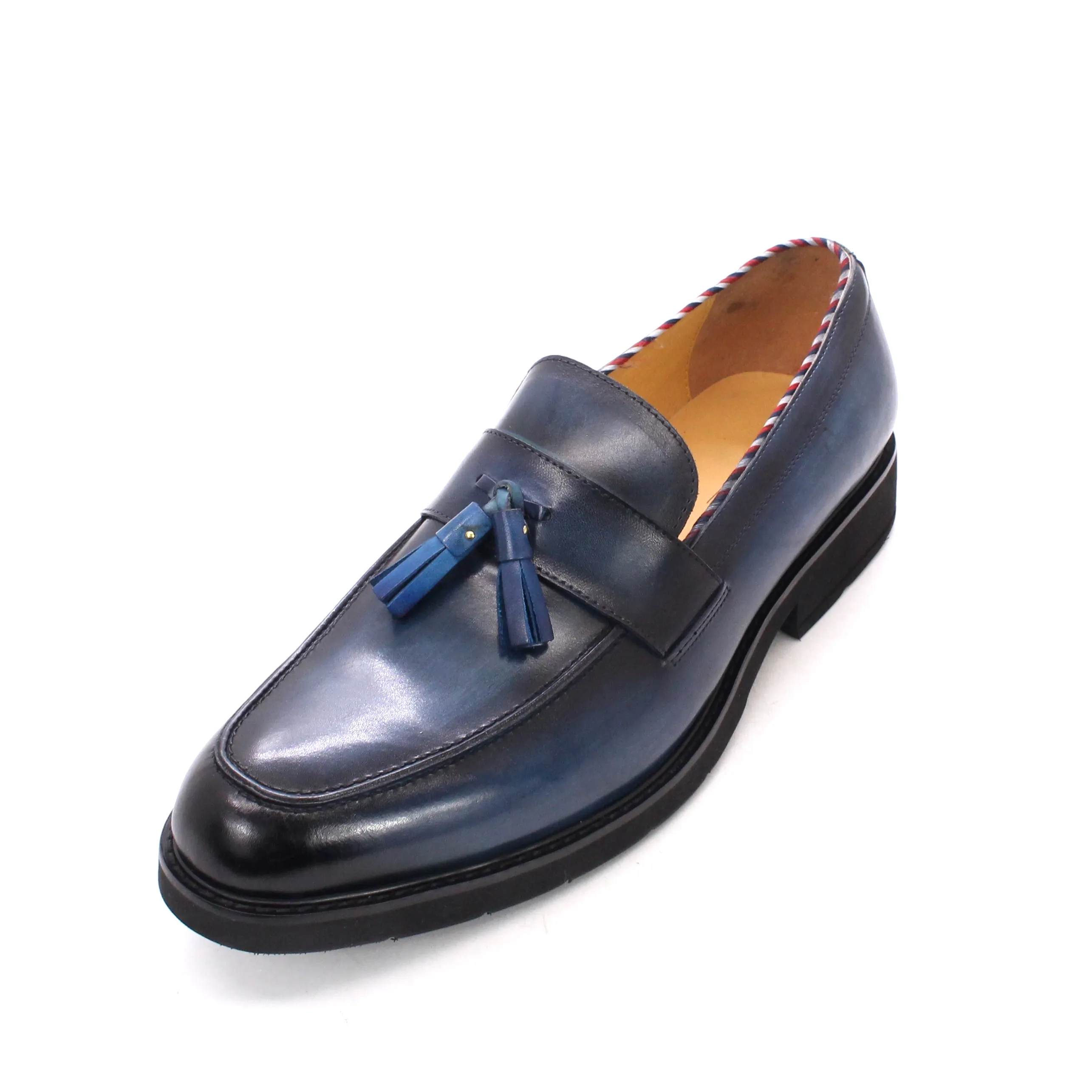 Zapatos informales azules hechos a mano para hombre, mocasines de cuero genuino con aumento de altura, a la moda, sencillos