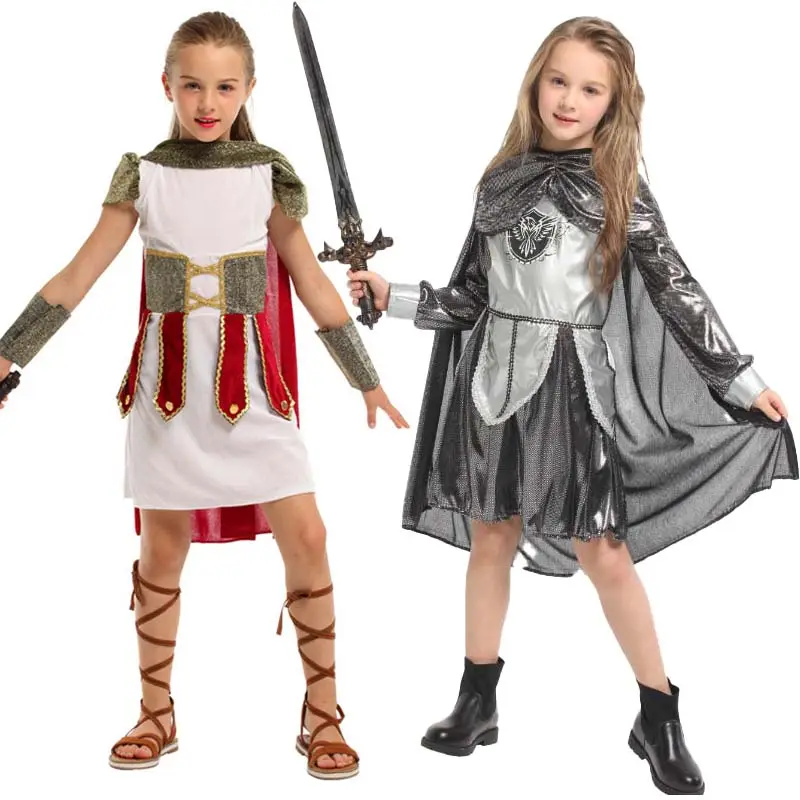 Crianças Halloween Dress Up Medieval Roman Guerreiro Princesa Traje Para 4-12Year AGHC-012