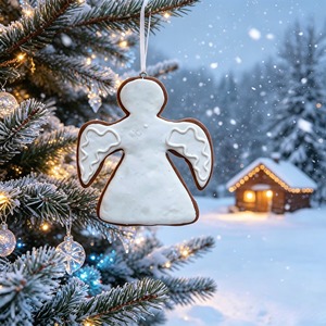 Ornement ange en pain d'épices avec glaçage blanc, décoration suspendue ange en pâte à modeler pour <span class=keywords><strong>Noël</strong></span> - Product Image 2