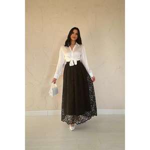 Jupe longue élégante en dentelle noire, taille haute, tissu doux, jupe maxi pleine longueur pour femmes - Product Image 3