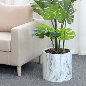 Grande effetto marmo <span class=keywords><strong>in</strong></span> fibra di vetro <span class=keywords><strong>in</strong></span> calcestruzzo vaso vegetale con vassoio a forma di cilindro rotondo per la casa e la decorazione del giardino - Product Image 3