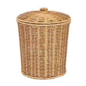 Panier en rotin naturel tissé écologique de haute qualité avec poignées, panier de rangement moderne ovale portable multifonctionnel avec couvercle - Product Image 1