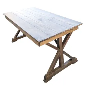 Table de ferme rustique pliable, Table de ferme en bois pour Banquet de mariage avec pied croisé