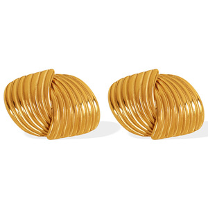 ต่างหูทรงเรขาคณิตเหล็กไทเทเนียมทองเงินเนื้อไม่เรียบเครื่องประดับสำหรับงานปาร์ตี้ของผู้หญิง EH509 - Product Image 5