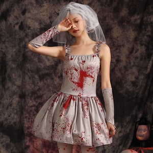 Bloodstained Clothes Ghost Bride Adult Kids Halloween Costume Women Men Blood Stained Suit and <strong>Veil</strong> Horror Vampire Zombie <strong>Dress</strong> - Product Image 4