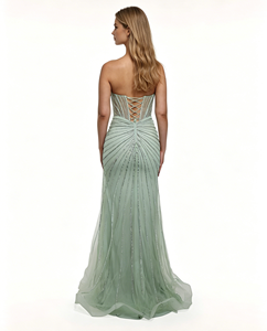 Nuevos <span class=keywords><strong>Vestidos</strong></span> <span class=keywords><strong>de</strong></span> Lujo <span class=keywords><strong>de</strong></span> Diseñador Corte Sirena en Verde Salvia con Pedrería Estilo Árabe para Mujer para Bodas y Fiestas Formales - Product Image 6
