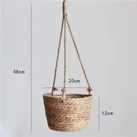 Panier suspendu en osier tressé à la main - Support de plante en macramé pour plantes d'intérieur, Pothos, plantes araignées et lierre