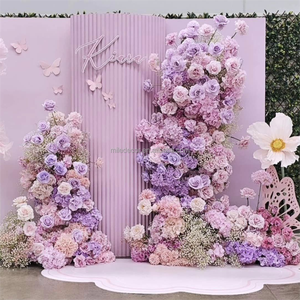 <span class=keywords><strong>Serie</strong></span> púrpura Rosa Hortensia Gypsophila Arreglo floral Pilar <span class=keywords><strong>DE</strong></span> BODA Flor Fiesta Escenario Decoración Fila <span class=keywords><strong>de</strong></span> flores <span class=keywords><strong>de</strong></span> seda artificial - Product Image 3