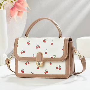 Women's Fashionable Cherry Print Shoulder Handbag Small <b>Square</b> Crossbody Bag with Single Strap Zipper Closure - Product Image 2