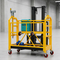 Plataforma de Trabalho Amarela para Empilhadeira, Cesto Gondola com Corrimãos e Trava Manual para Canteiro de Obras