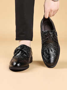 Zapatos de Cuero Vacuno de Grano Completo para Hombre, Novedad de 2026, Textura Tallada, Elegantes y de Alta Gama para Negocios y Bodas - Product Image 3