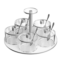 Ensemble de plats tournants en acrylique avec cinq bols amovibles et couvercles magnétiques, élégant serveur de condiments rotatif avec accents dorés