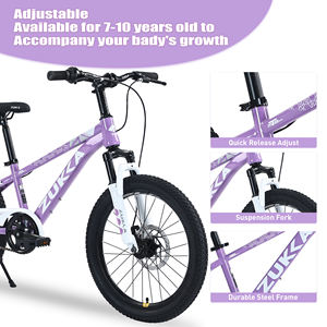 ZUKKA Vélo pour enfants <span class=keywords><strong>VTT</strong></span> <span class=keywords><strong>20</strong></span> <span class=keywords><strong>pouces</strong></span> avec frein à disque et fourche à suspension Vitesse unique pour les juniors de 7 à 12 ans - Product Image 5