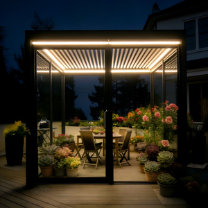 Pérgola de aluminio <span class=keywords><strong>para</strong></span> jardín o terraza, con puerta de cristal <span class=keywords><strong>3x3</strong></span> o 3x4, con persianas enrollables eléctricas a prueba de viento. - Product Image 2