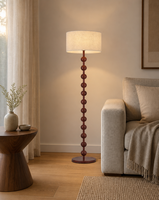 Nouvelle lampe de sol/de table LED chinoise E27 avec abat-jour en tissu couleur noyer, fonctionnement silencieux, gradation progressive, télécommande, style moderne rétro