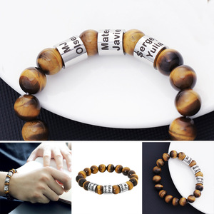 <b>Mens</b> Logo Laser Custom Spacers Beaded <b>Bracelets</b> Tiger Eye <b>Bracelet</b> Matte Lava Rock Volcanic Stone <b>Beads</b> for <b>Men</b> Stretch <b>Bracelet</b> - Product Image 3