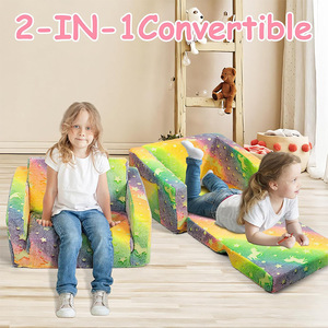 Canapé-lit en peluche pour enfants avec accoudoirs, design coloré, pour enfants de 2 à 4 ans, tissu doux, rembourrage en mousse à haute élasticité - Product Image 2