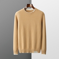 100% pur cachemire hommes col rond hiver épais ample chaud pull contraste deux pièces tricoté laine bas chemise